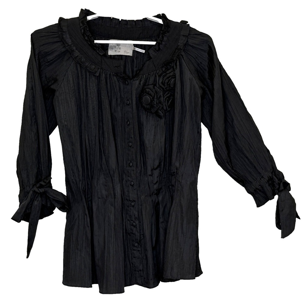 Ryu Button Front Top Womens Medium Black‎ Goth Whimsygoth Fairy Long Sleeve